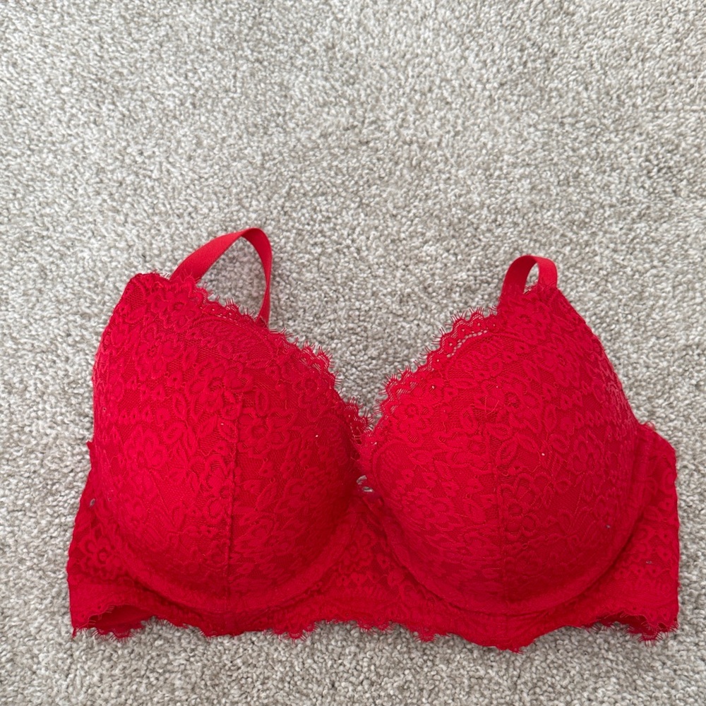 Aerie Vibrant Red Lace Push Up Balconette Bra